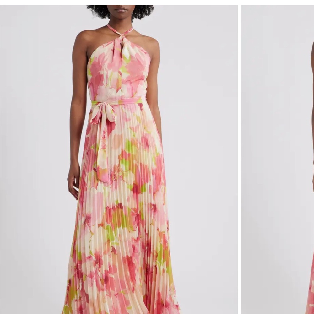 Julia Jordan Pink and Green Floral Maxi Dress